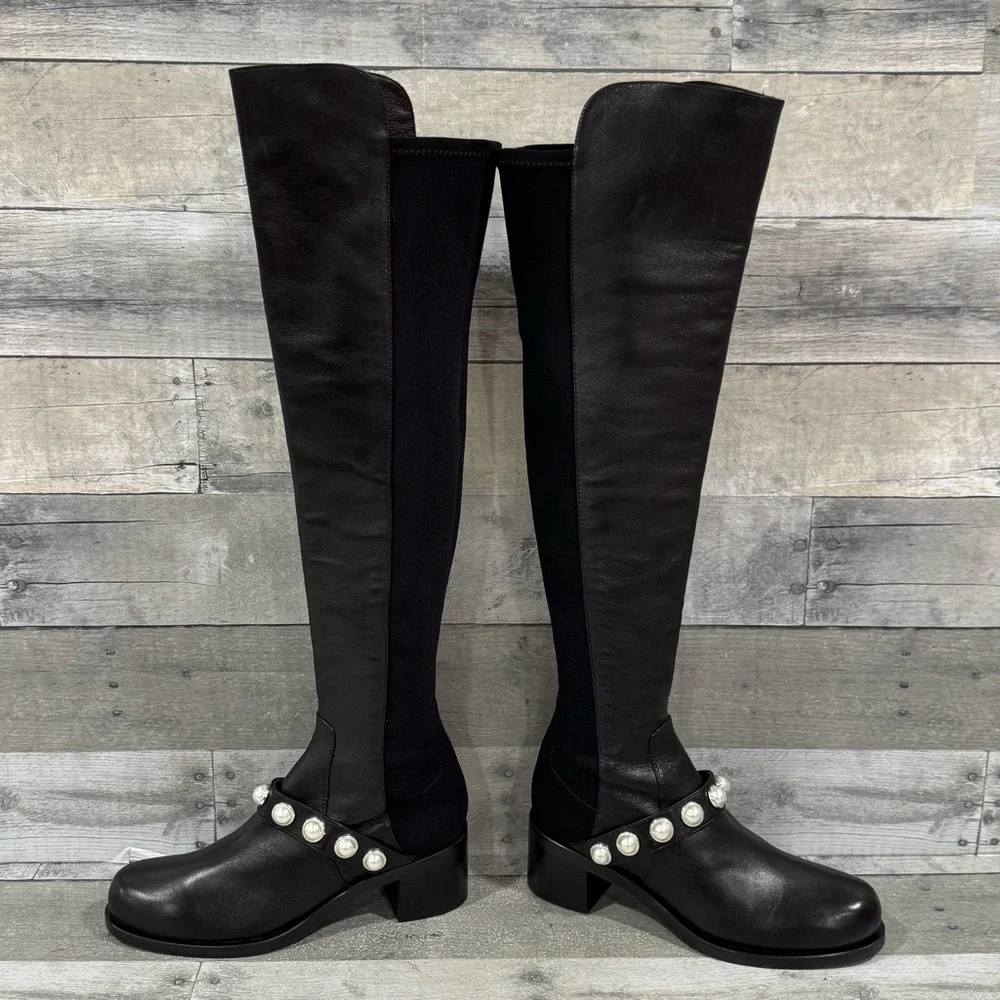 STUART WEITZMAN Portia Studded Over Knee Boots - Black - Size - 7.5B